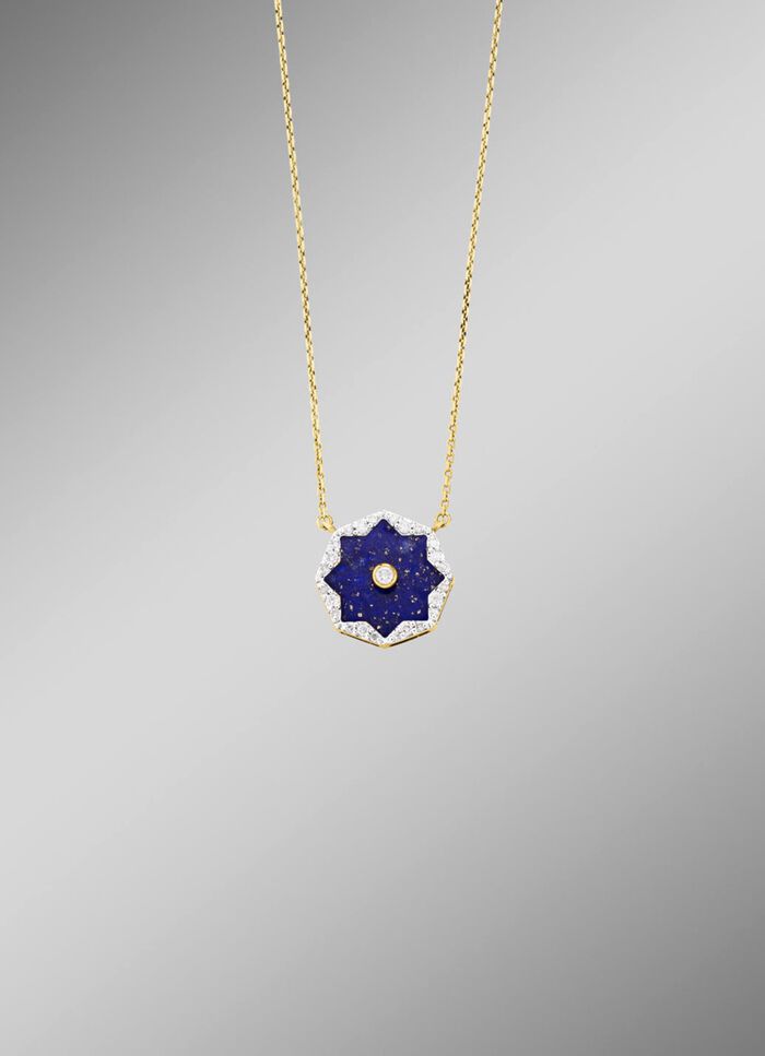Ketting met echte lapis lazuli, briljanten en diamanten 