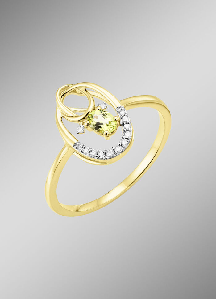 Damesring met diamanten en peridoot 