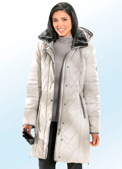 Functionele korte jas met contrasterende nappalederen imitatiebies 