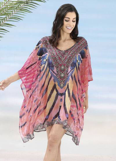 Laurina tuniek met strass steentjes, licht transparant 