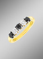 Damesring met zwarte en witte diamanten 
