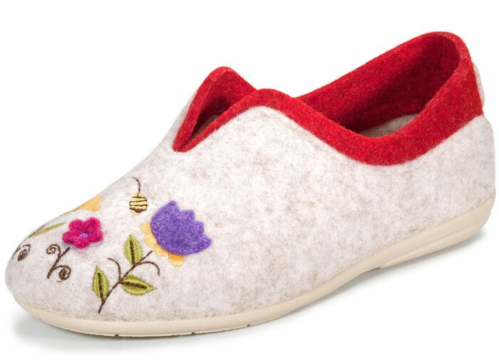 Laurina, klassieke damespantoffels, breedte G, met fantasierijk motiefborduurwerk 