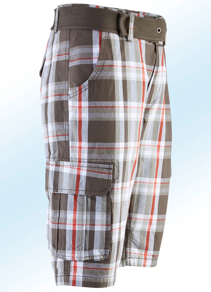 Bermudashort met riem en cargozakken in 2 kleuren OLIJF-WIT