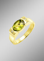 Tijdloos elegante damesring met echte peridot en 2 diamanten 