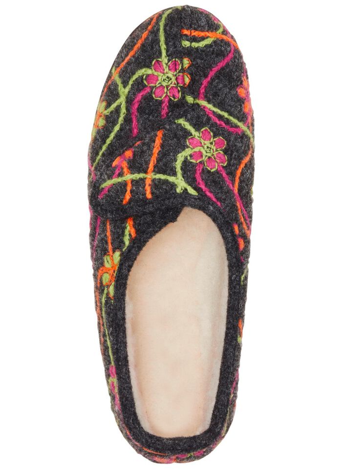 Klittenbandpantoffels met kleurrijk bloemenborduurwerk 
