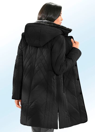 Functionele korte jas met contrasterende nappalederen imitatiebies 