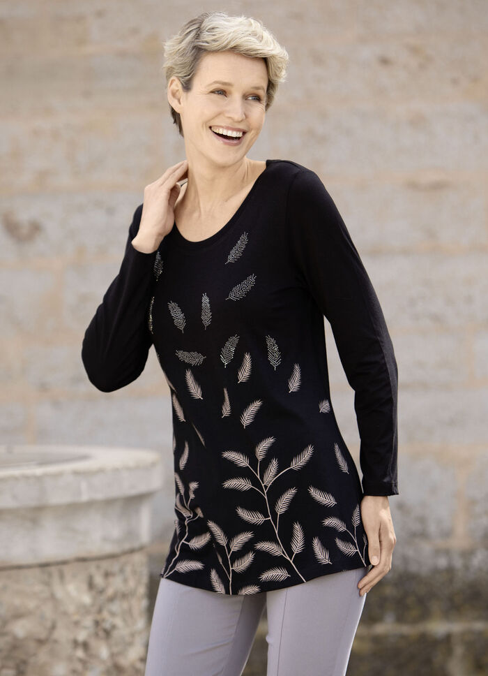 Shirt met contrasterende print ZWART