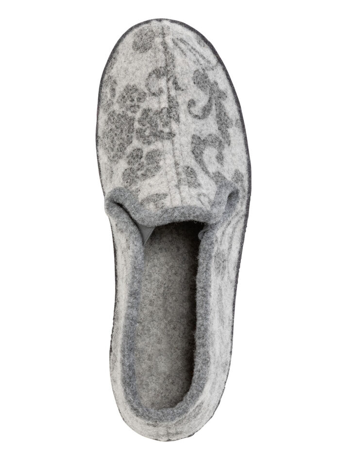 Pantoffel van wolvilt met bloemenprint GRIJS