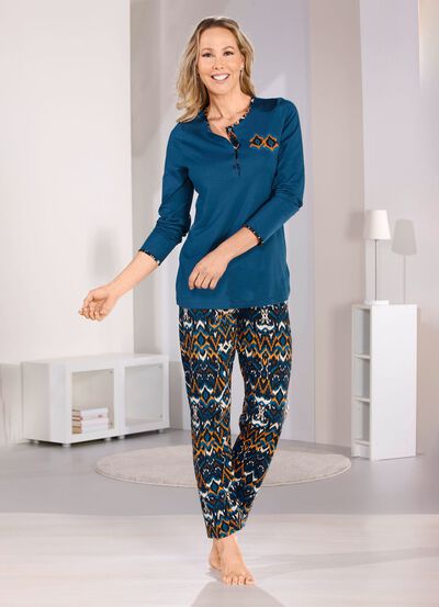 Pyjama, lange mouwen en lange broek met elastische tailleband 