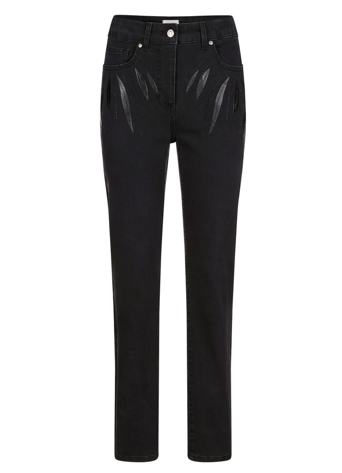 Jeans met leuke applicaties en strass steentjes 