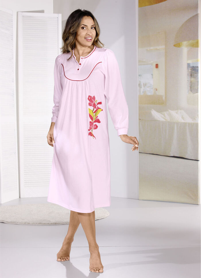 Nachthemd, tot op de kuit, met geknoopte manchetten 