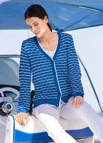 Cardigan met fijne streepjes en opengewerkte ruiten 