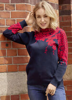 Trui met bloemenjacquardaccenten MARINE-ROT