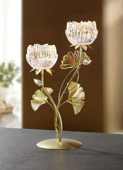 Elegante theelichthouder van metaal en glas 
