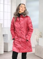 Lange jas met contrasterende omgeslagen mouwen 