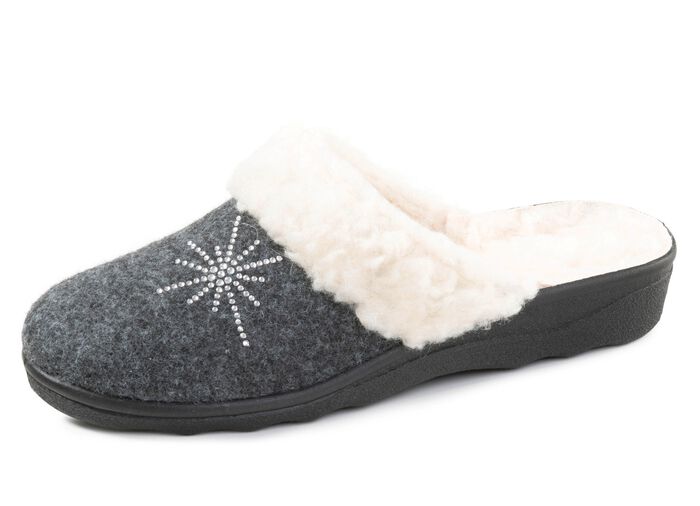 Gevoerde damespantoffels, met nieuwe wol ANTRACIET