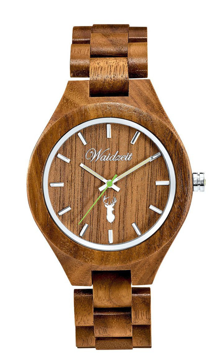 Waidzeit-herenhorloge, volledig vervaardigd van natuurlijk walnotenhout 