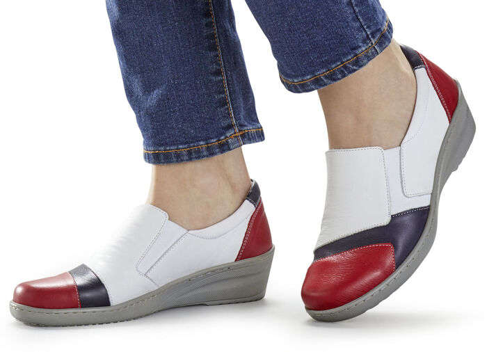 Gemini pantoffels met elastische zijkanten WIT-ROOD-BLAUW