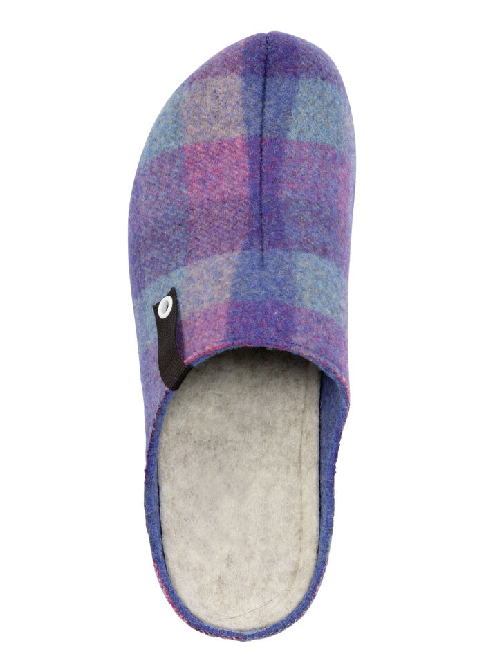 Laurina pantoffels gemaakt van geruit textielmateriaal BLAUW-PAARS