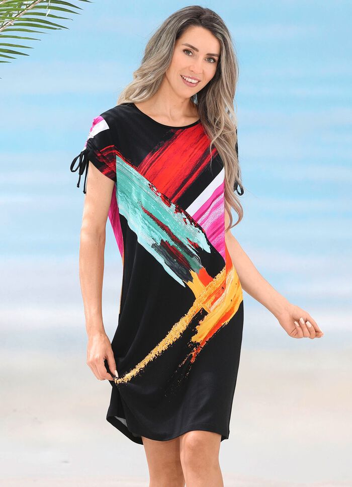 Laurina-jurk met inkjetprint en plooibare mouwen 