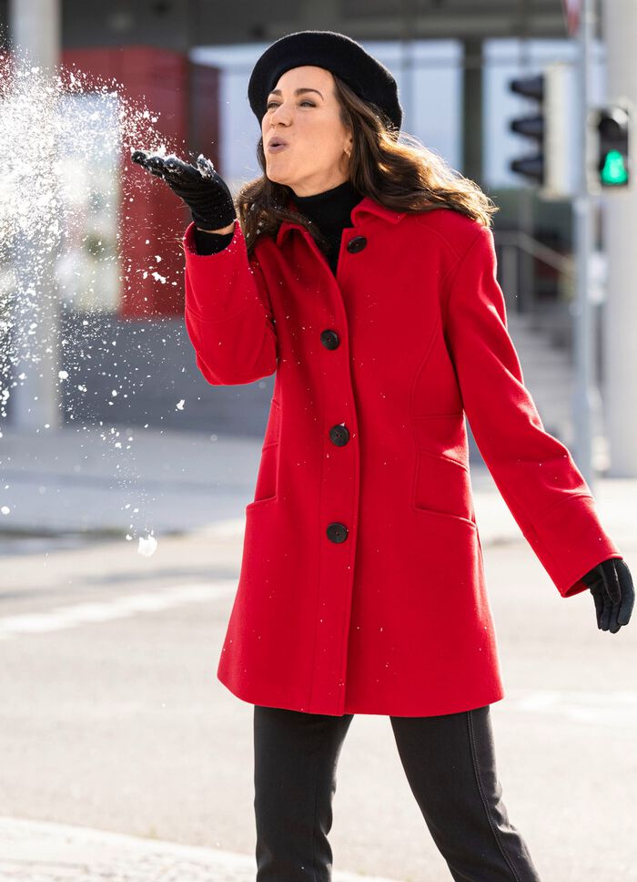 Lange jas met stijlvol verborgen knoopsluiting 