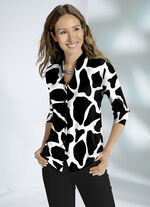 Overhemdblouse met opstaande kraag ZWART-WIT