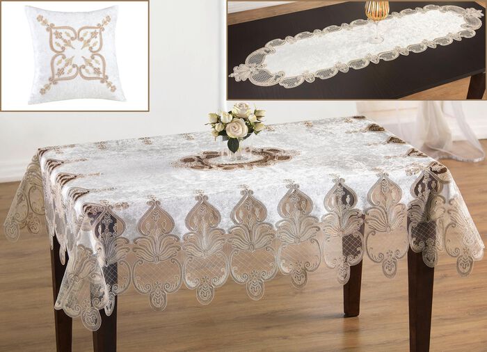 Tafelkleed of kussenhoes met subtiel bewerkte motieven 