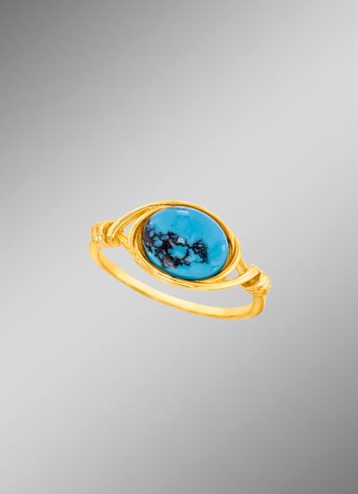 Kostbare unicums: damesring met turkoois, beh. en met matrix 