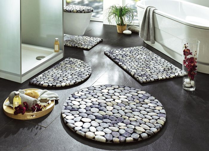 Onderhoudsvriendelijke badkamerset met kiezelmotief GRIJS