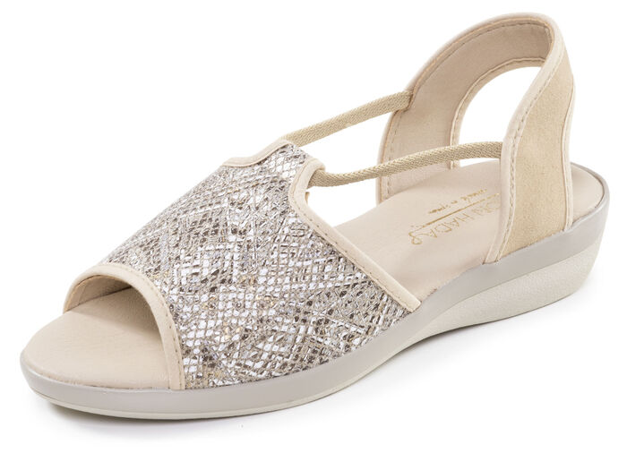 Zomerse damessandalen, breedte G, met elastische banden BEIGE