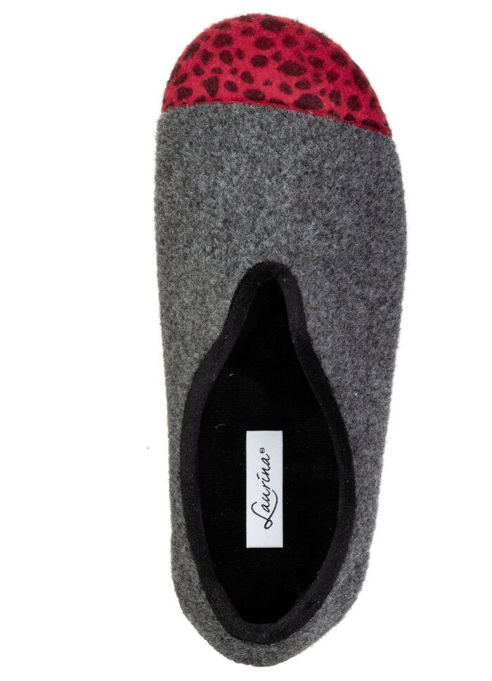 Laurina, trendy damespantoffels, breedte H, met luipaardprint ANTRACIET-ROOD