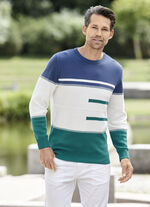 Trendy ronde hals trui ECRU-JEANSBLAU-PETROL