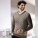 Gevlekte V-hals trui BEIGE-BRUIN MOTIEF