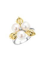 Bloeiende elegantie: damesring met schelpparels en synthetische zirkonia 