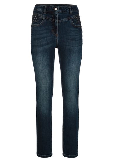 Jeans met strass-steentjes en sierstiksels 