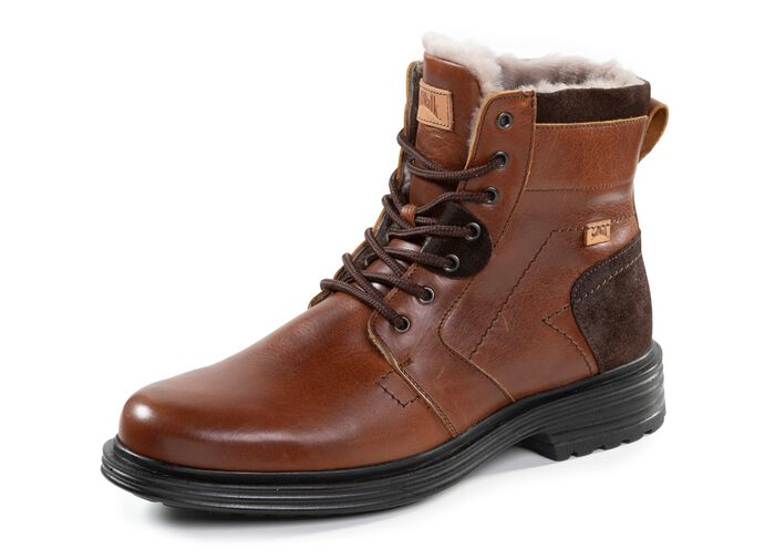 Veterlaarzen met voering van echt lamsleer BRUIN