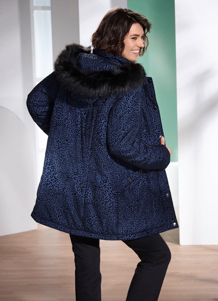 Lange jas met roofdierbontmotief 