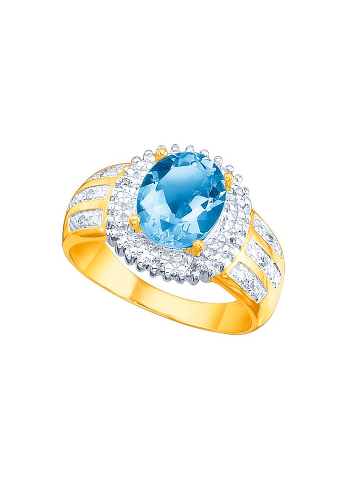 Damesring met echte blauwe topaas en diamanten 