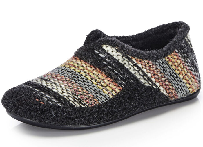 Laurina, comfortabele damespantoffels, breedte G, met uitneembaar voetbed ANTRACIET-MEERKLEURIG