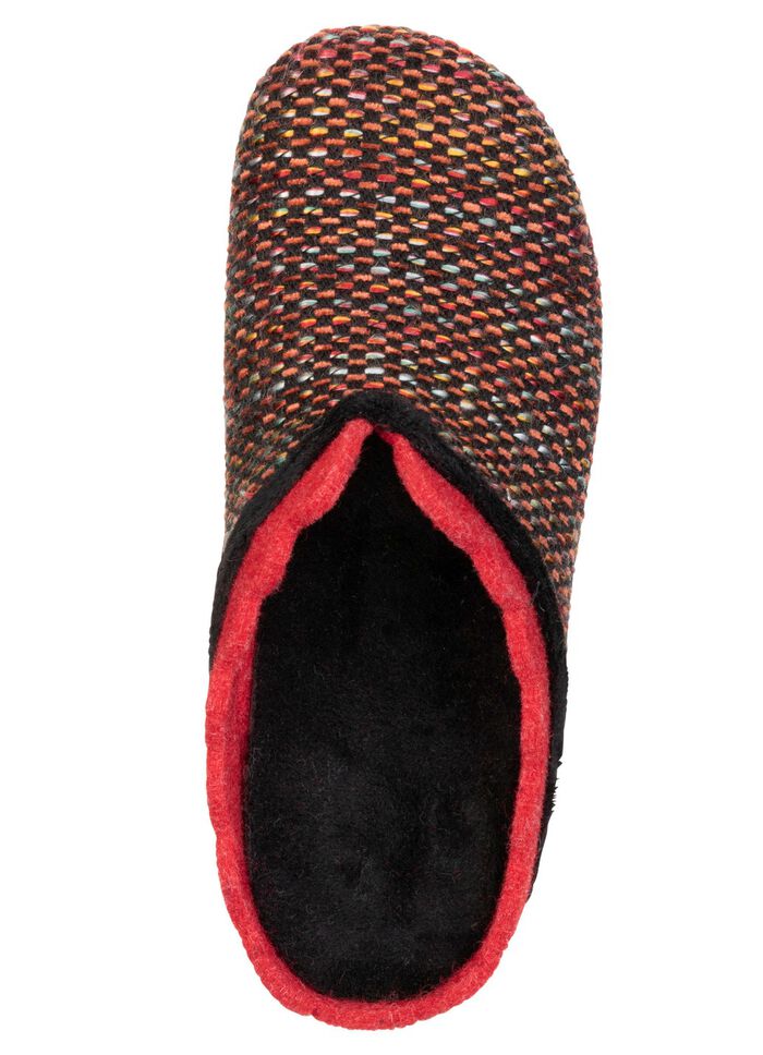 Laurina, klassieke damespantoffels, met uitneembaar voetbed ZWART-ROOD-KLEURRIJK