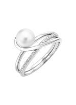 Damesring met zoetwaterparel en synthetische zirkonia 