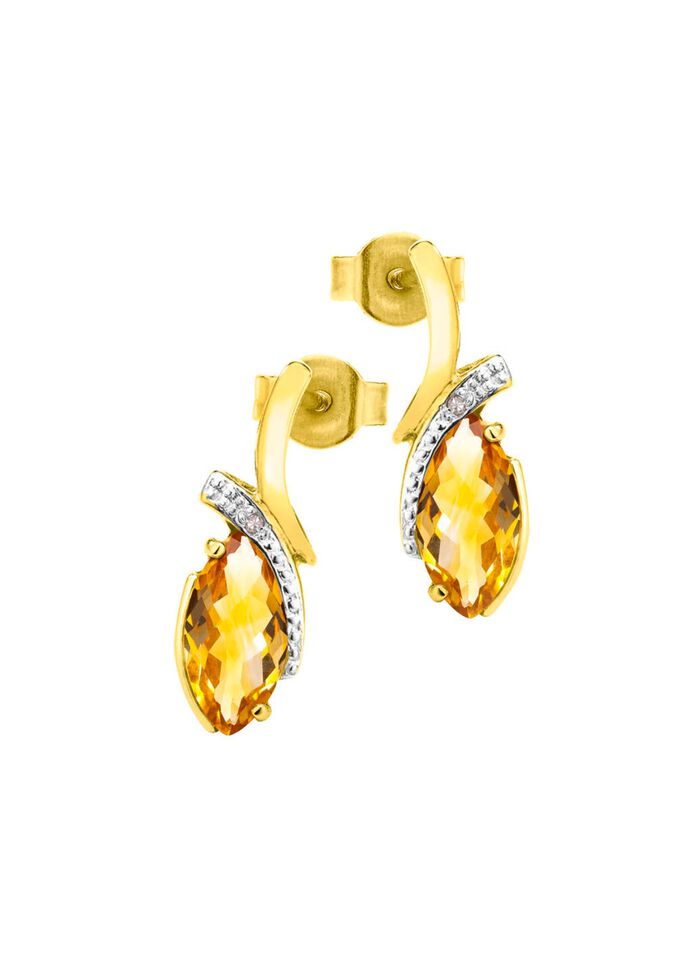 Oorbellen met echte citrien en 2 diamanten 