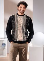 Trui met ronde hals en jacquardmotief ZWART-BEIGE