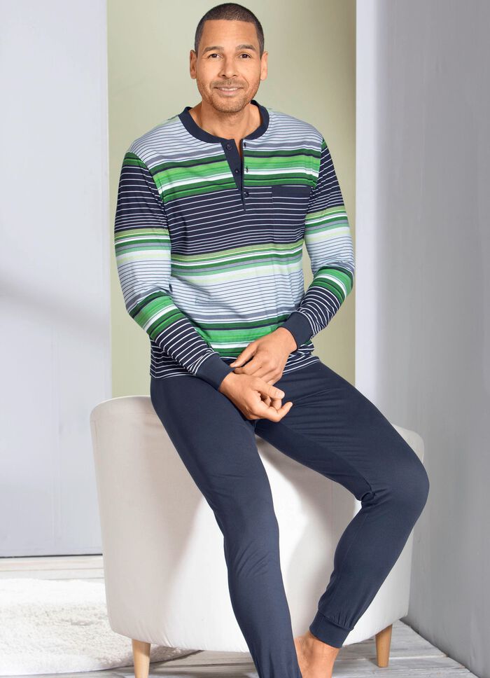 Pyjama met knoopsluiting, opgestikte borstzak en manchetten 