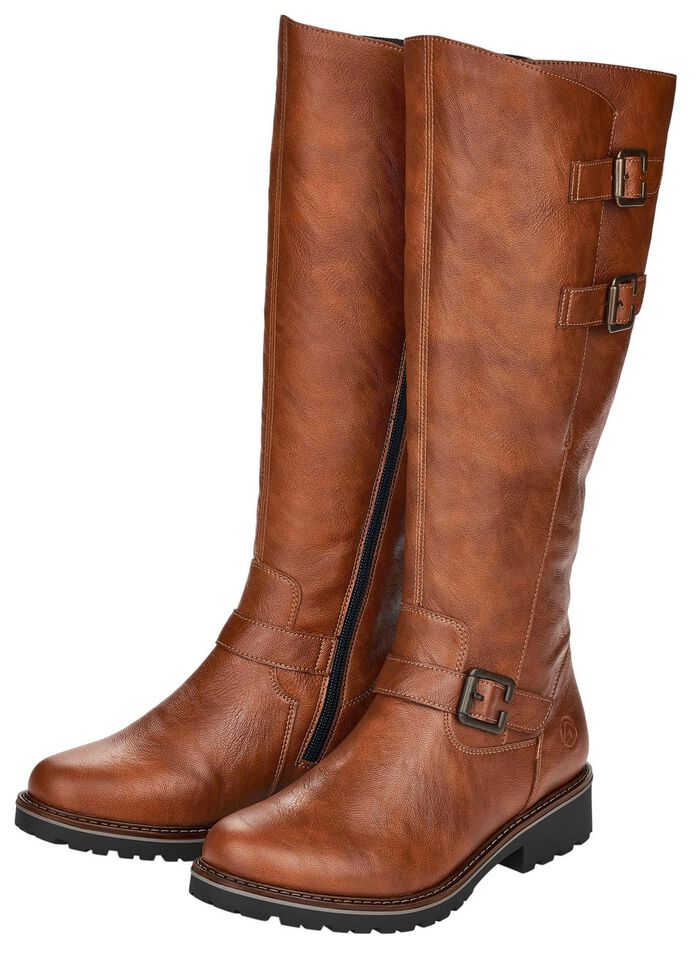 Remonte, gevoerde dameslaarzen, winterschoenen, breedte G, met lamsvacht COGNAC