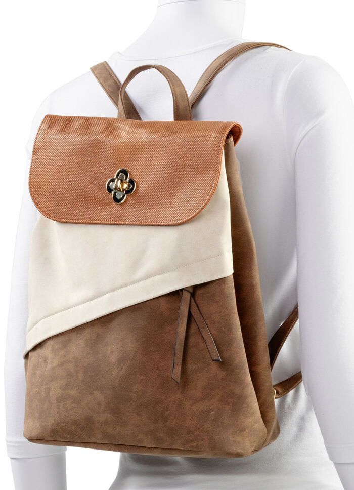 Rugzak met klep en draaisluiting BRAUN-BEIGE