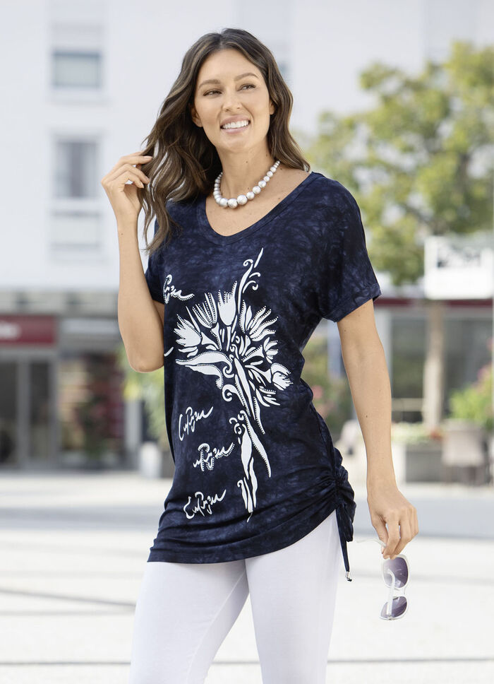 Lang shirt in batiklook in 2 kleuren MARINEBATIK