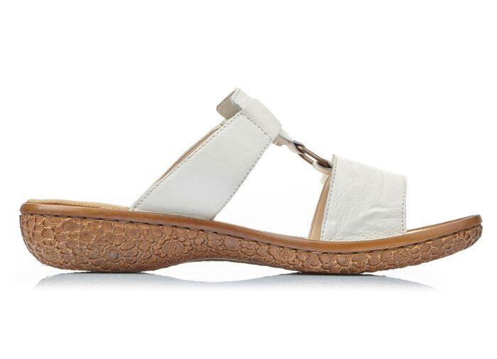 Rieker, modieuze damesmuiltjes, breedte H, met klittenbandsluiting WIT