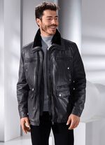 Leren jas met afneembare imitatiebontkraag 