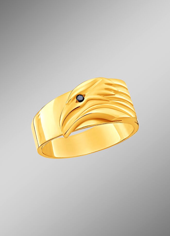 Herenring met adelaarskop en zwarte diamant 